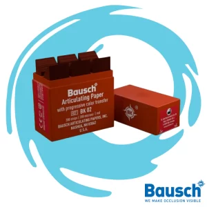 Bausch 200µ Articulating Paper with progressive color transfer, that highlights overall pressure distribution by means of different color shades: bausch articulating paper 200 Micron available in Jordan at JODLU Comapny