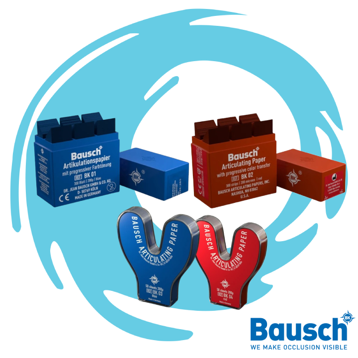 Bausch 200µ Articulating Paper with progressive color transfer, that highlights overall pressure distribution by means of different color shades: bausch articulating paper 200 Micron available in Jordan at JODLU Comapny