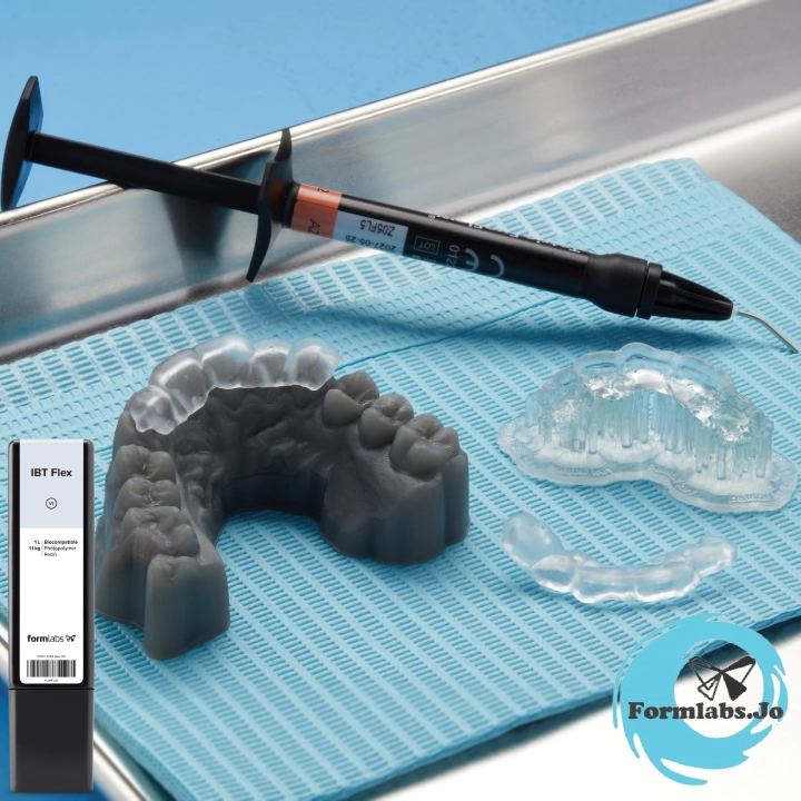 IBT Flex Resin A flexible biocompatible material for 3D printing highly accurate indirect bonding trays and direct composite restoration guides 3D Printers resin available at formlabs Jordan